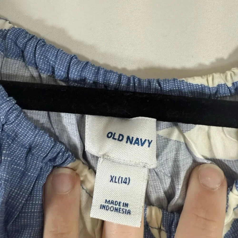 New Old Navy Tank Top Girls XL 14 Blue White Floral Peplum Lightweight Sleeveles